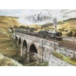 A signed railway print by G.S. Cooper, 42968 Ais Gill Viaduct 1966, 40 x 50 cm