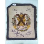 A Second World War Queen's Own Cameron Highlanders embroidery commemorating service in Sicily and
