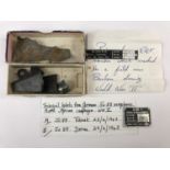 A 1940s Aviation Sports Watches carton containing a number of aircraft wreck fragments and a note
