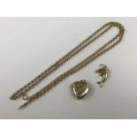 A 9ct gold belcher-link neck chain, 2.8g, together with a 9ct gold heart-shaped locket, 1.7g, and