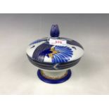 A 1930s Carlton Ware Flowering Papyrus pattern footed dish with cover, of oblate form, having a