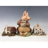 A Beatrix Potter Pigling Bland money box together with two Lilliput Lane cottages