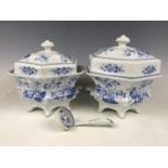 Two Victorian JWR Japan Flowers transfer printed stoneware covered tureens together with a ladle