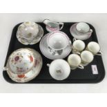 Georgian and early Victorian porcelain tea cups and saucers, including a batt printed tea cup and