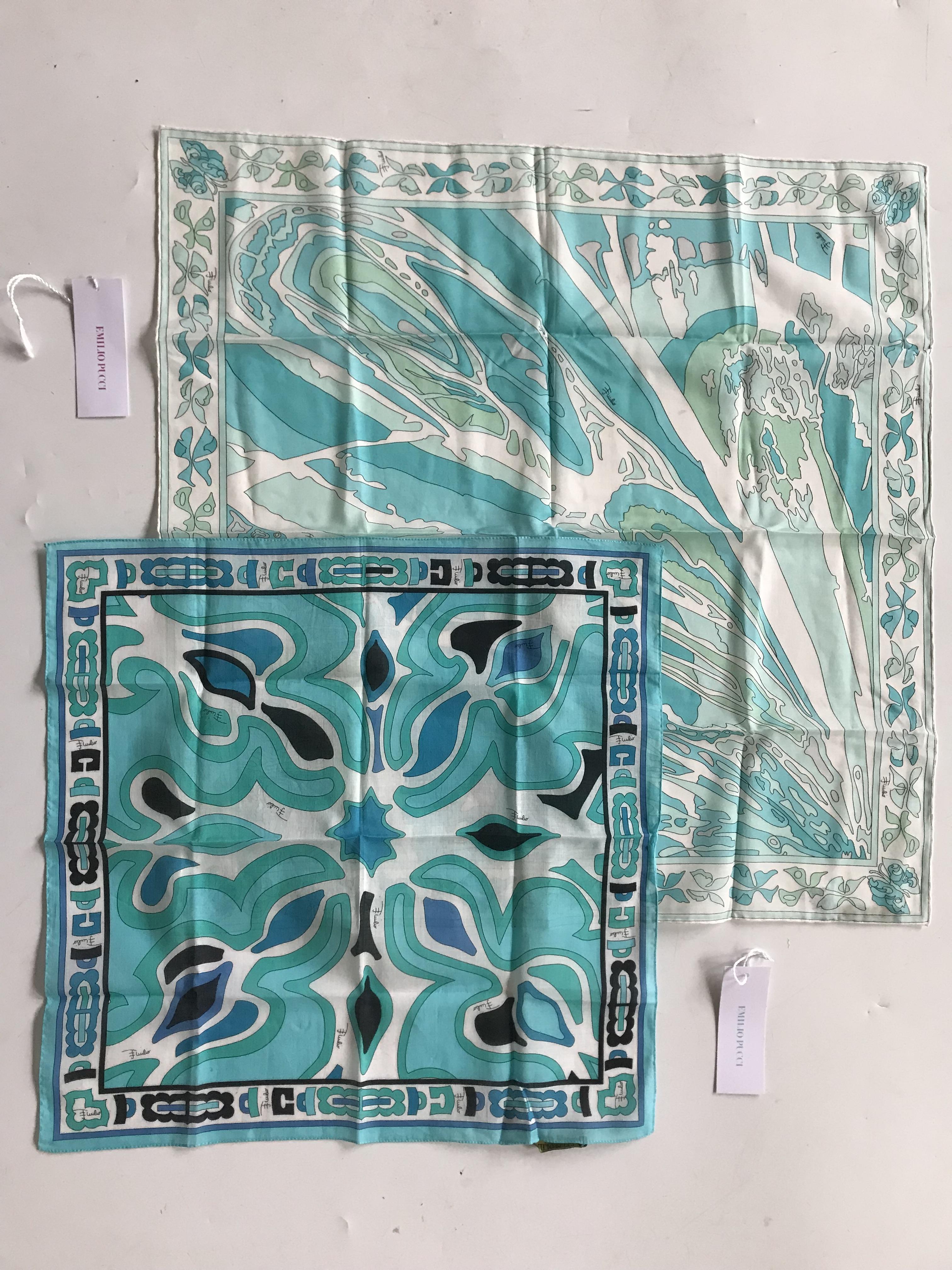 Two vintage Emilio Pucci head square / neck scarves, with original paper labels, silk and cotton - Image 3 of 3