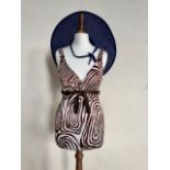 1960s and later swimwear including a Gossard Wonderkini in cobalt blue, a blue pop-up sun hat, and a