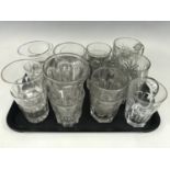 19th century cut and pressed glass tumblers together with two pressed glass tankards