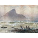 Harry J Williams (fl.1854-1898) Atmospheric seascape with fishermen to the shore, watercolour,