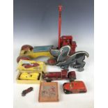 Vintage toys including a model of a four-ton Jones mobile crane together with a Jetex jet
