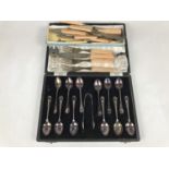 A cased set of Francis Howard electroplate teaspoons and sugar tongs etc.