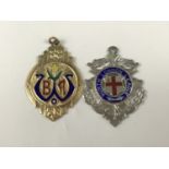 Two silver and enamel sporting fob medallions