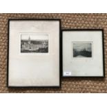 Two drypoint etchings showing Kings College and Mamiechae College, Aberdeen