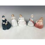 Five Royal Doulton figurines including Rose HN1368, Cherie HN2341, Catherine HN3044, Amanda HN2996