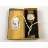 An early 20th Century lady's 9ct gold cased Rotary wristwatch, on a 9ct gold flexible bracelet