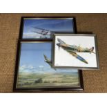 After John Young, a study of a Spitfire and one other aircraft, offset lithographic prints, 54 x