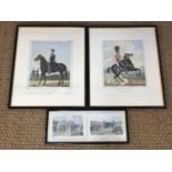 Two framed military uniform studies: Officers of the British Army, Royal Horseguards and 6th (