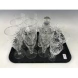 Five Stuart crystal fern patterned wine glasses together with two star patterned wine glasses, a
