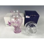 A boxed Caithness Chinese Cranberry vase together with a boxed Rockingham crystal glass sweet bowl