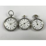Three late 19th / early 20th century ladies white-metal cased fob watches, each stamped '935'