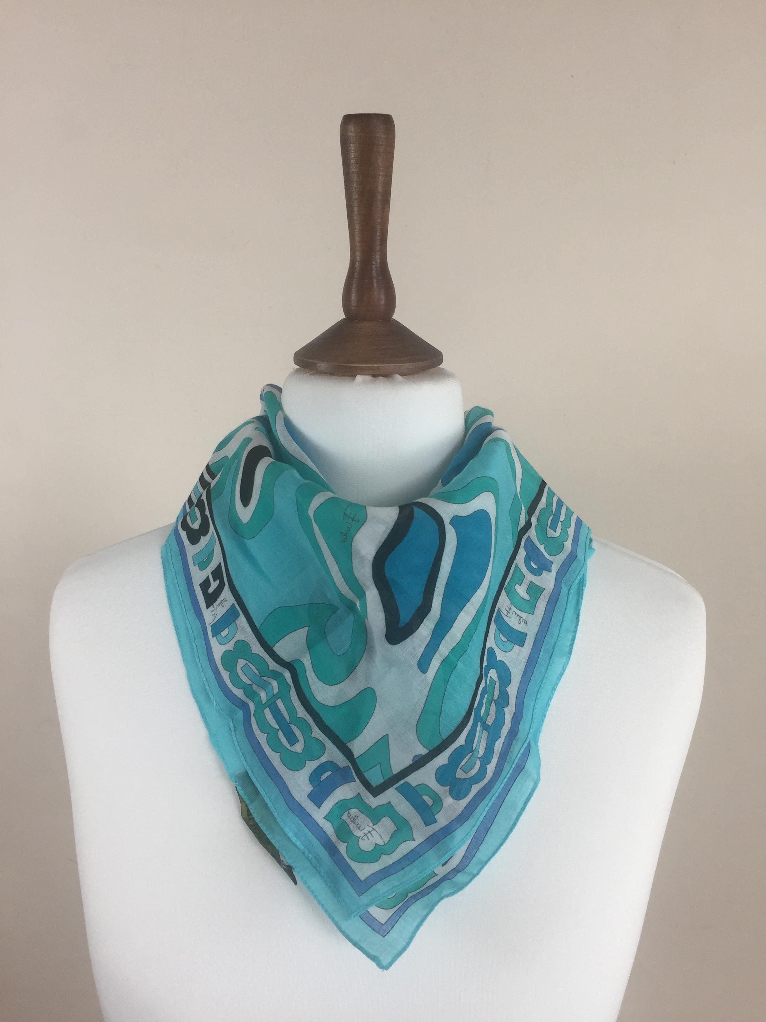 Two vintage Emilio Pucci head square / neck scarves, with original paper labels, silk and cotton