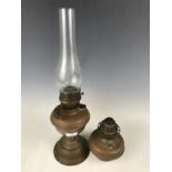 A Victorian brass oil lamp (a/f) together with a spare reservoir