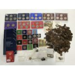 A collection of GB QV - QEII coins, including Isle of Man presentation sets, Great Britain Pennies