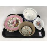 A Torquay motto ware teapot stand together with Royal commemoratives and a 19th Century floral