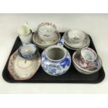 A quantity of Georgian tea bowls together with saucers, a Chinese rice bowl etc (some a/f)