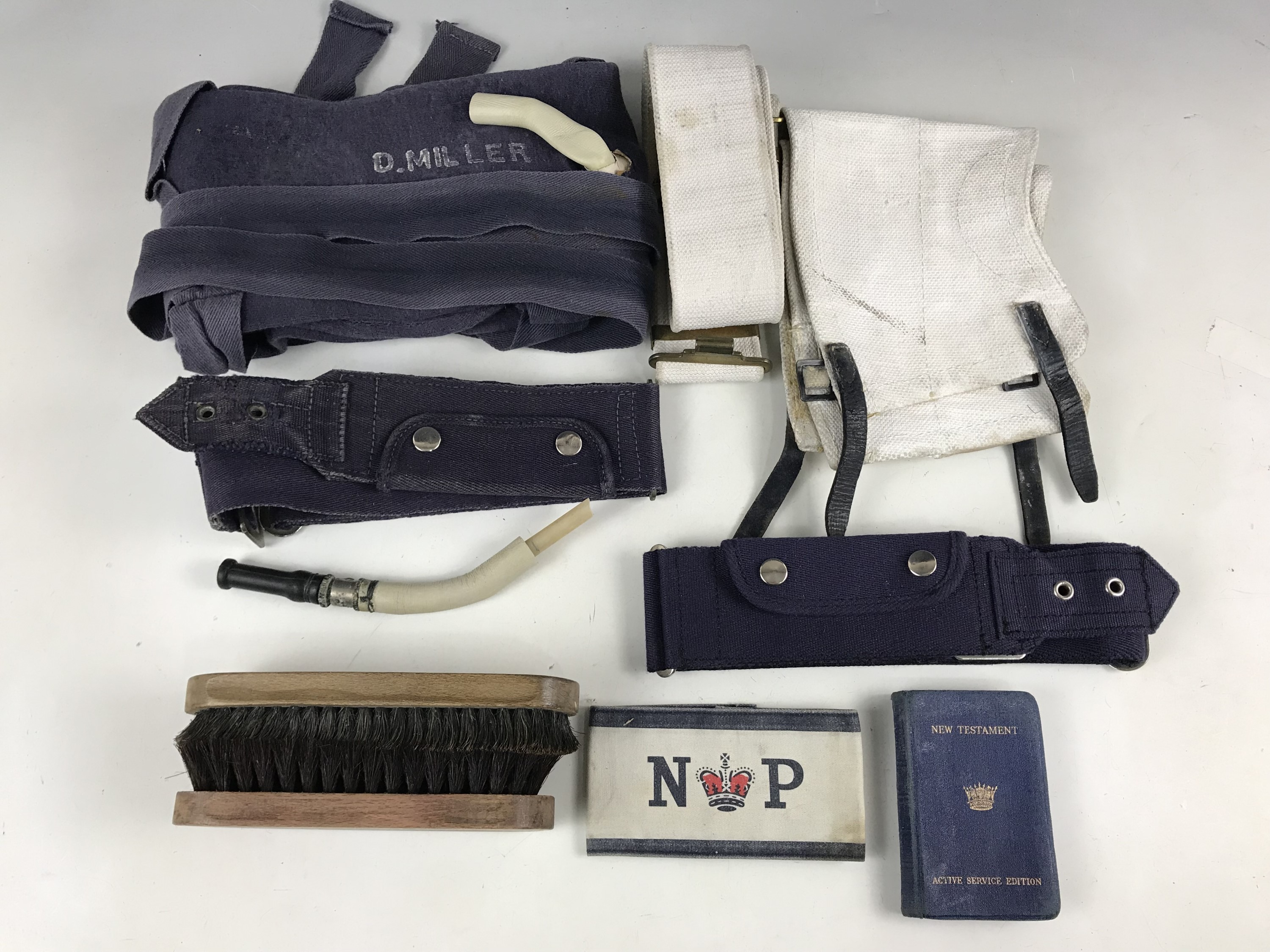 A quantity of Royal Navy personal kit circa 1940s, including a jack knife, life- and money-belts