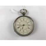 A late Victorian silver-cased chronograph pocket watch, having a key wound movement and white