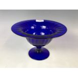 A Bristol Blue Glass Company spirally fluted and footed bowl, 21 cm, 13.5 cm