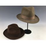 A George Arthur Dunn chocolate-brown Homburg hat, of 100% fine fur-felt , size 7 1/4, together