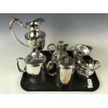 A quantity of electroplate including a water pitcher and fruit sets etc