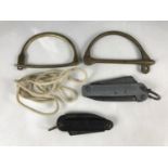 A Royal Navy clasp knife, lanyard and kit bag locks