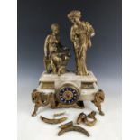 A late 19th Century French ormolu and marble figural mantel clock by Henry Marc of Paris (a/f)