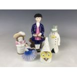 A Royal Doulton figurine Boy from Williamsburg together with a Royal Worcester figurine Feathered