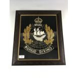 A Great War Royal Navy Drake Battalion wool-work embroidery, framed under glass, 44 cm x 37 cm