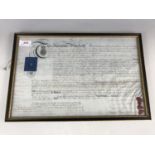 A framed 19th century parchment vellum indenture