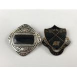 A contemporary brooch together with a vintage Girls School enamelled badge with the motto Integer