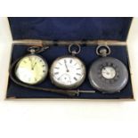 A Mappin silver cased half hunter pocket watch together with a white metal watch by J. G. Graves