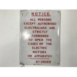 An enamel warning sign, 29 x 21 cm