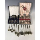 Silver and other commemorative souvenir spoons together with two cased sets of electroplate spoons