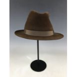 A Joules chocolate-brown Homburg hat, of pure fur felt, size 7 3/8, in unworn 'as new' condition