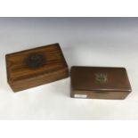 A Great War Royal Navy Howe Battalion table cigarette box together with an oak cigarette box bearing