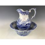 A Copeland Spode blue-and-white transfer printed Italian pattern wash jug and bowl