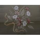 A late Victorian / early Edwardian hand-embroidered study of a floral bouquet, worked in long and