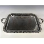 A large electroplate handled tray, 69 x 42 cm