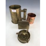Four items of trench art including a tankard and a box etc