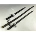 A Pattern 1888 bayonet, French Mle 1866 bayonet and a US M 1917 bayonet