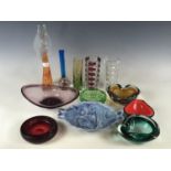 20th century studio glass, to include a ruby red controlled bubble dish attributed to Whitefriars,